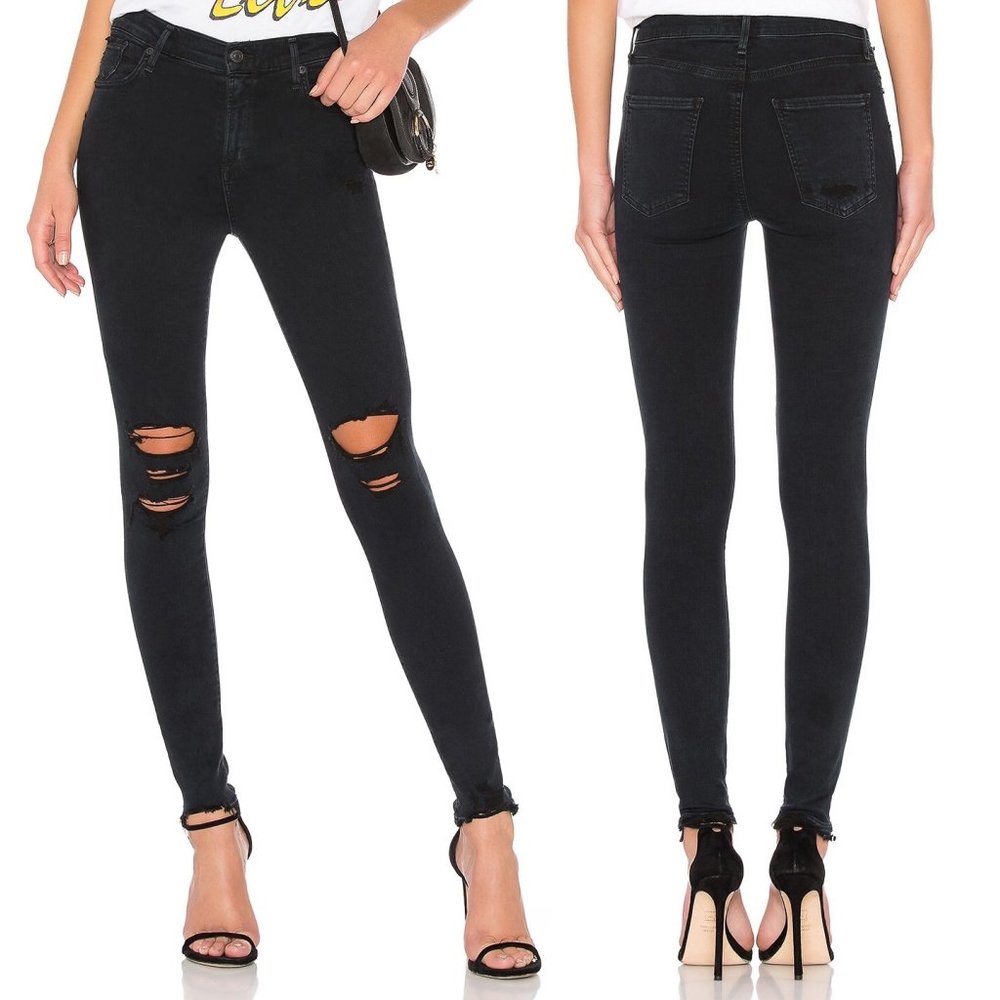 Agolde Sophie High Rise Skinny Distressed Skinny Jeans in Ruthless Faded Black